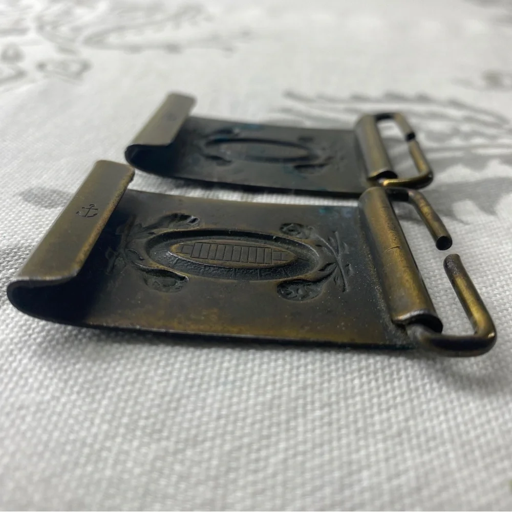 Two Vintage Buckle North & Judd Brass‎ Rose Bowl Stadium Anchor Mark 1930s-1940s